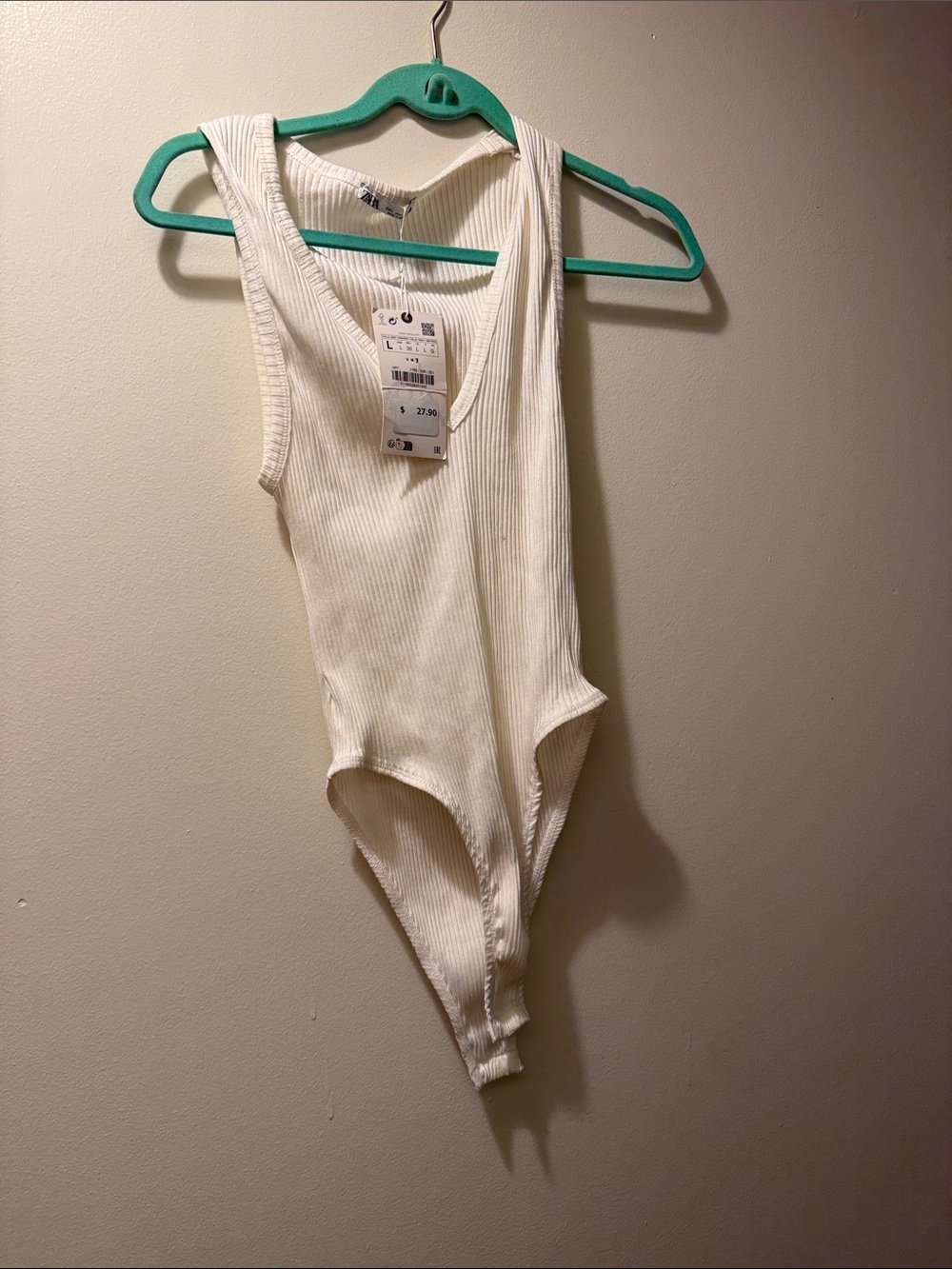 Zara Cream Ribbed Sleeveless One-Piece Bodysuit